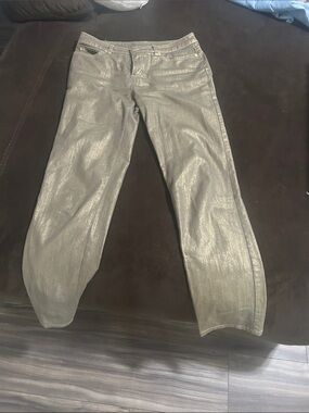 Anne Klein Olive Green Pants with Metallic Waistband